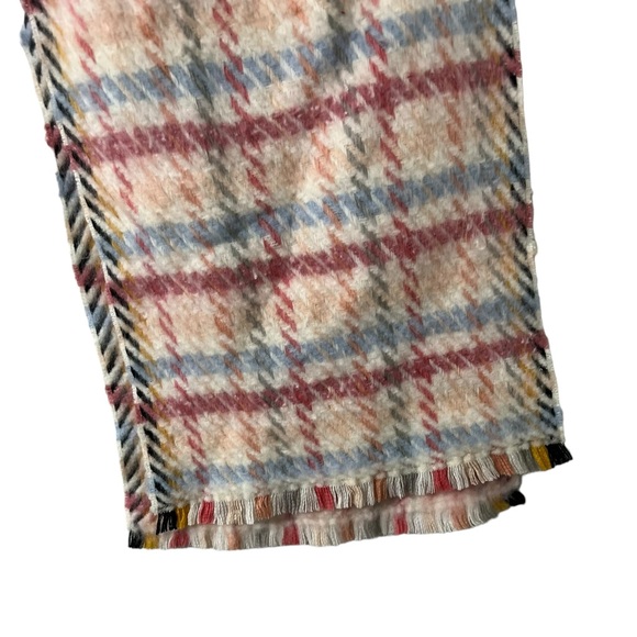 Anthropologie Wool Pink Plaid Gingham Wool Fringe Scarf - Picture 8 of 8